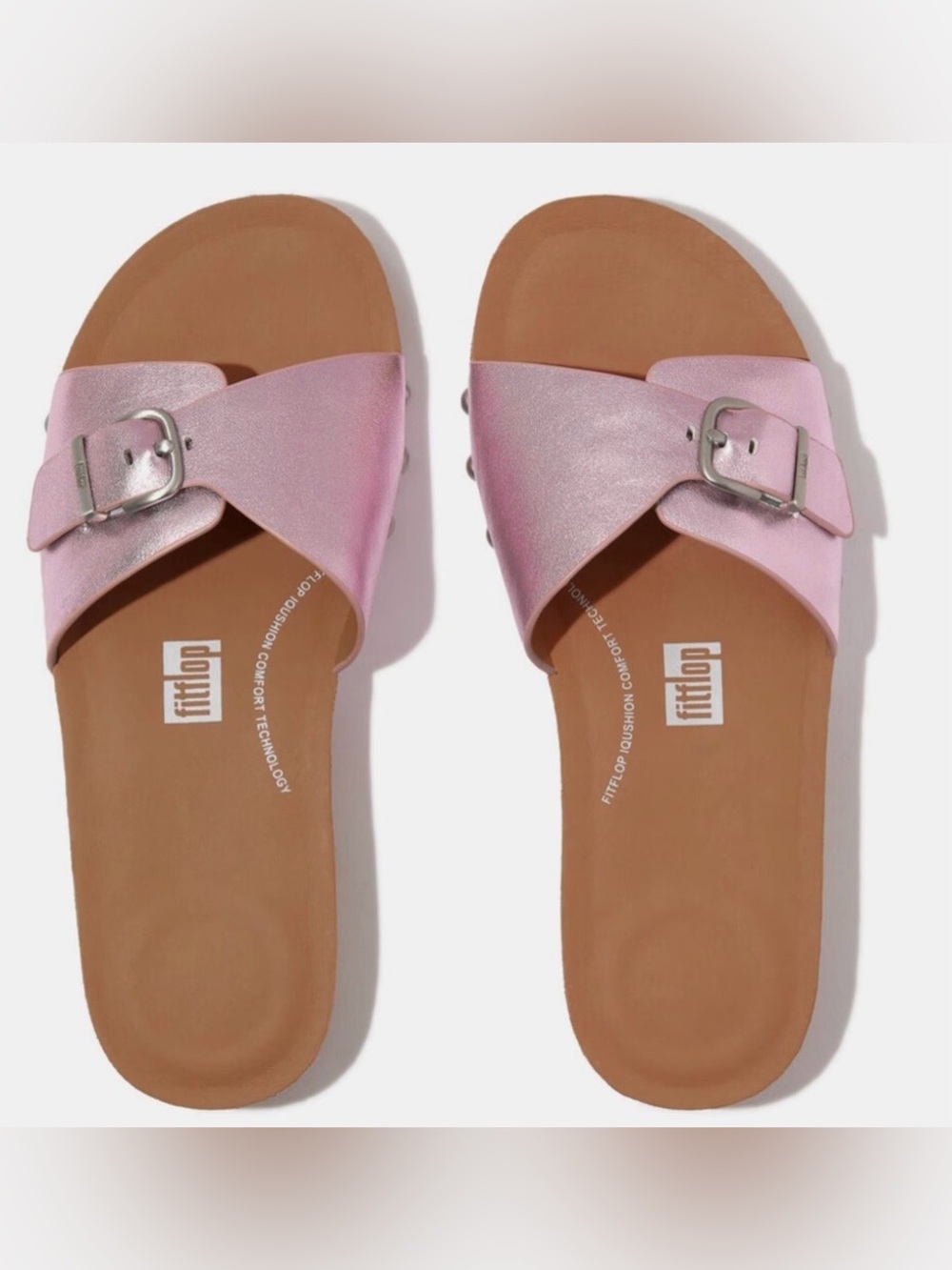 NWT, Fitflop IQ Cushion Metallic Leather Sandals with Adjustable Buckle